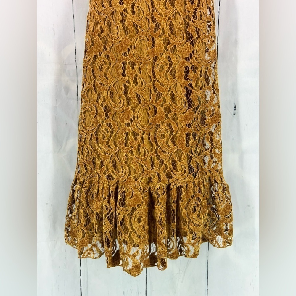 🌼Free People🌼 Fairy Lights Lace Tent Dress Womens Gold Velvet Strappy Mini Sz XS - Picture 10 of 14